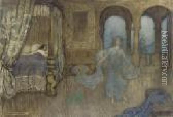 An Apparition In Blue Oil Painting - Warwick Goble