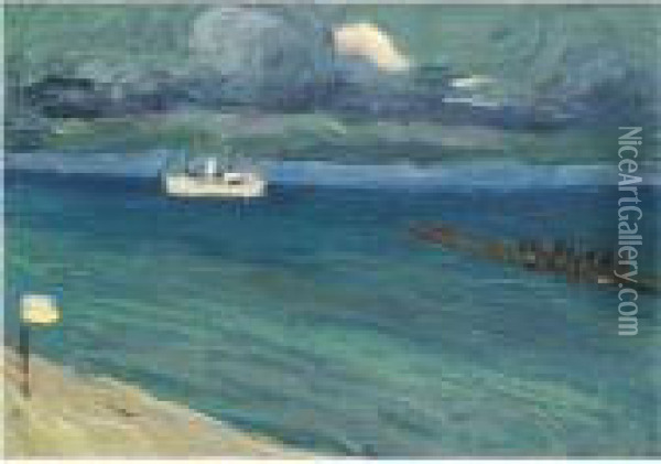 Rapallo, Seascape With Steamer Oil Painting - Wassily Kandinsky