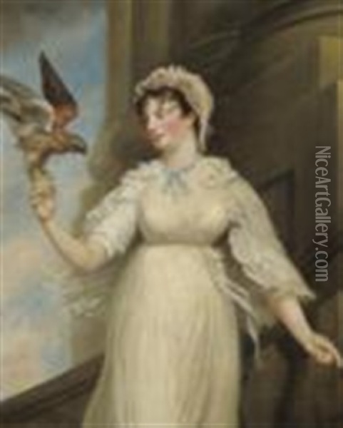 Portrait Of Emily St. Clare With A Falcon Oil Painting - James (Thomas J.) Northcote