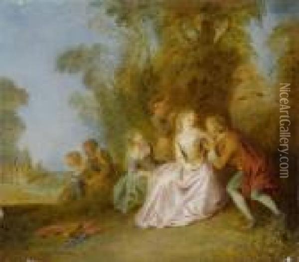 Gallant Scene In A Park. Oil Painting - Jean-Baptiste Joseph Pater