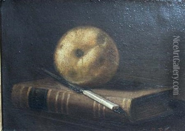 Still Life With Book, Knife And Pear Oil Painting - G. Pierre Beauregard
