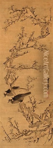 Mynah Birds And Plum (pair) Oil Painting -  Kakutei