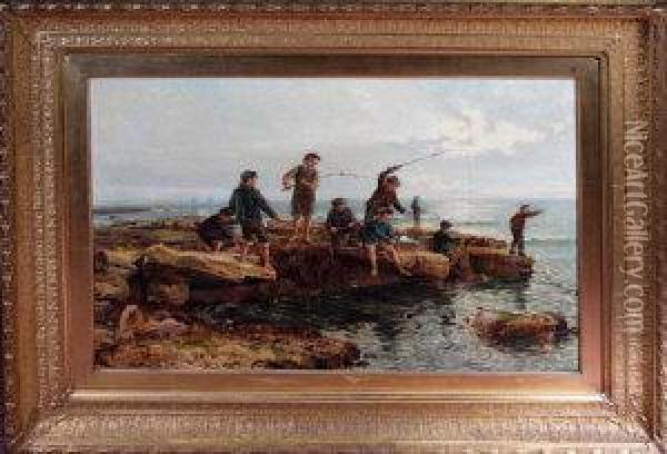 The Boys' Corner, Newbiggin Oil Painting - Ralph Hedley
