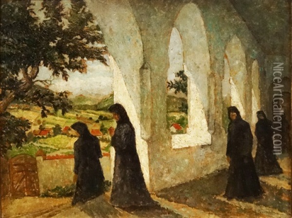 Nun Monastry Oil Painting - Leon Viorescu