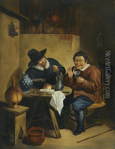 Two Men In A Tavern Interior Oil Painting - Hendrick Maertensz. Sorch (see Sorgh)