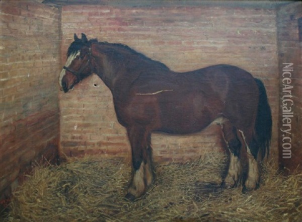 A Shire Horse In A Stable Oil Painting - William Elstob Marshall