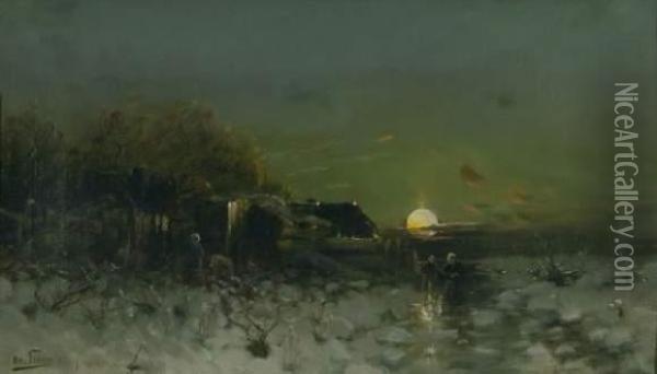Winterlandschaft Im Mondschein. Oil Painting - Otto Fedder