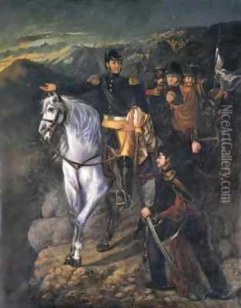 General San Martin after crossing the Andes in 1817 Oil Painting - Martin Boneo