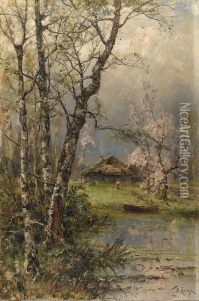 Spring Landscape With Apple-blossoms Oil Painting - Iulii Iul'evich (Julius) Klever