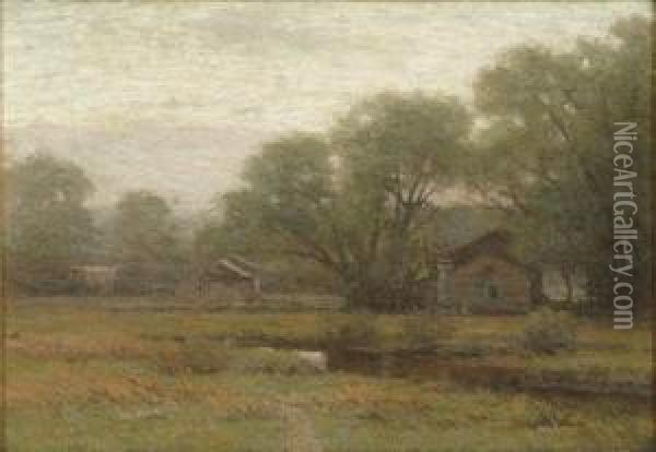 Houses By A River Oil Painting - William Crothers Fitler