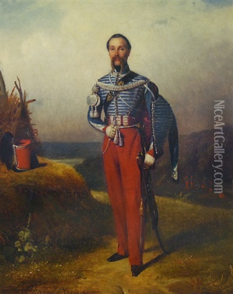 Portrait D'un Militaire Dans Un Paysage Oil Painting - Jules Alexandre Duval-Lecamus