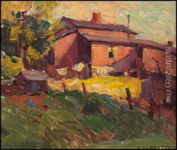 Red Barn In A Landscape Oil Painting - John William Beatty