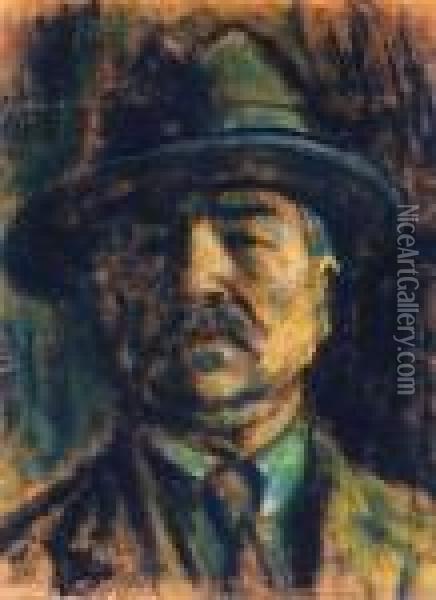 Self - Portrait With Hat Oil Painting - Istvan Nagy