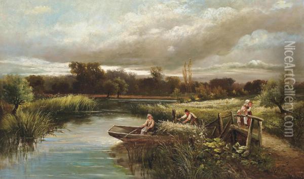 The Reed Cutter's Family Oil Painting - John Clayton Adams