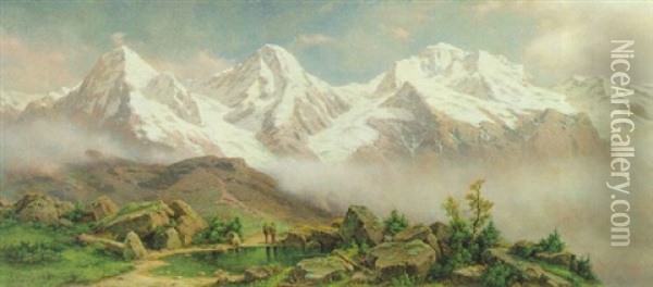 Blick Auf Eiger, Monch Und Jungfrau Oil Painting - Johann Wilhelm Lindlar