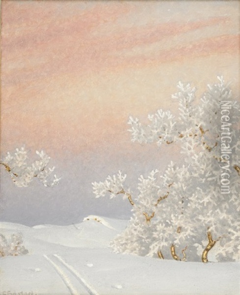 Rimfrost (storlien) Oil Painting - Gustaf Fjaestad