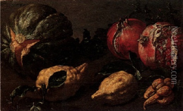 Still Life Of A Watermelon, Pomegranates And Lemons Oil Painting - Abraham Brueghel