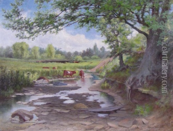 The Riverbank Oil Painting - Amos Sangster
