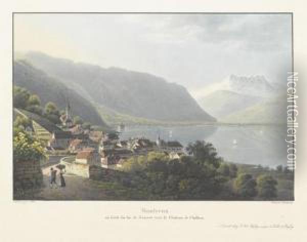 Montreux/au Bord Du Lac De Geneve Vers Le Chateau De... Oil Painting - Jakob Suter
