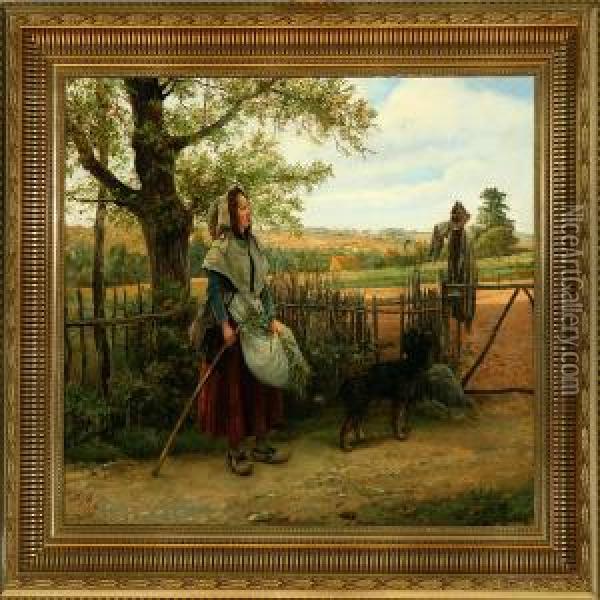 A Female Wanderer With Her Dog Oil Painting - Clement Pujol de Guastavino