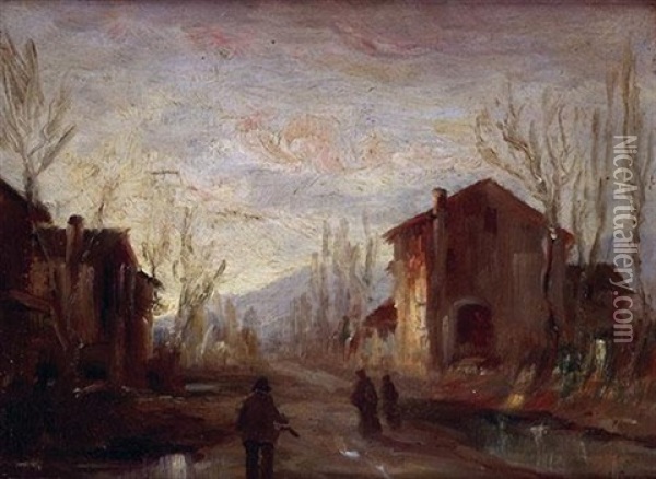 Village's Landscape Oil Painting - Vittore Antonio Cargnel