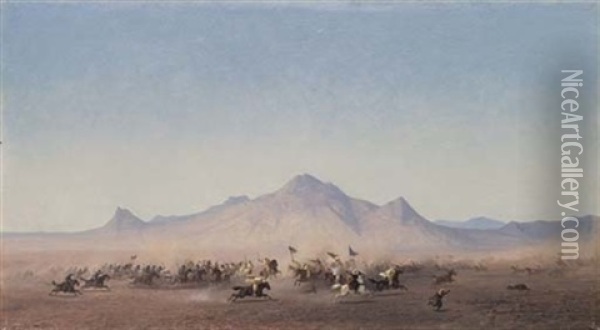 Scontro Di Cavalleria Francese E Araba Oil Painting - Henrik August Ankarcrona