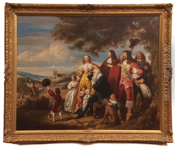 King Charles I And His Entourage On A Hilltop Oil Painting - John Hollins