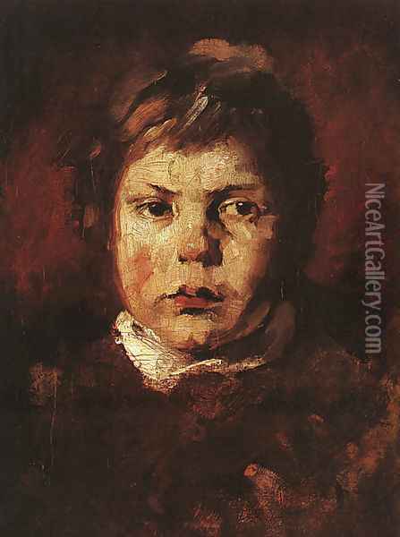 A Child's Portrait Oil Painting - Frank Duveneck