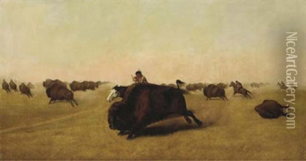 Buffalo Hunt Oil Painting - William Jacob Hays the Elder