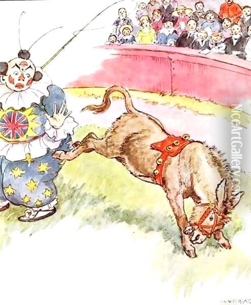 'The clown was so silly today - I kicked him quite hard', illustration from 'The Naughty Neddy Book' Oil Painting - Anne Anderson