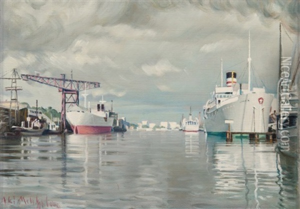 Harbour View Oil Painting - Alarik (Ali) Munsterhjelm