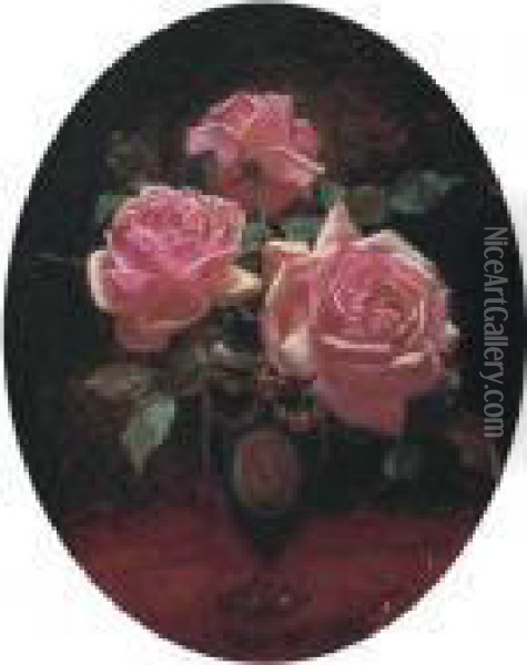 Roses In A Sevres Vase Oil Painting - James Wallace