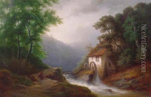 Sommerliche Gebirgslandschaft Mit Muhle An Reisendem Bach Oil Painting - August Friedrich Kessler