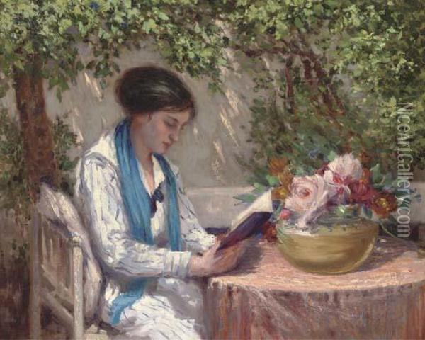 A Read In The Garden Oil Painting - Gennaro Befanio