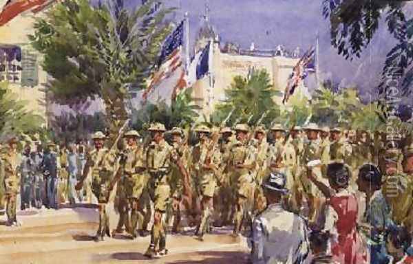 The Guards Saluting Field Marshal Earl Alexander at Tunis May 7th 1943 Oil Painting - Reginald Mills