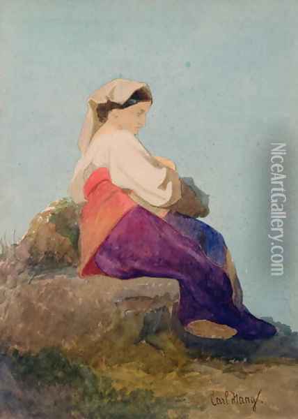 Una Chiochiara study of an Italian peasant girl Oil Painting - Carl Haag