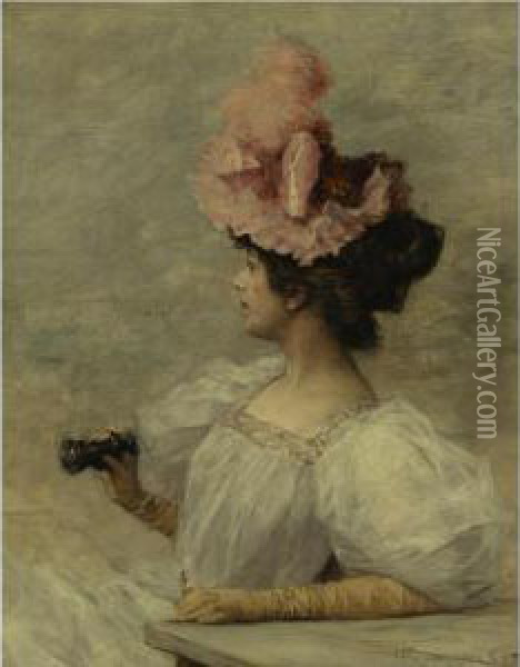 Woman With Opera Glasses Oil Painting - Frederick Hendrik Kaemmerer