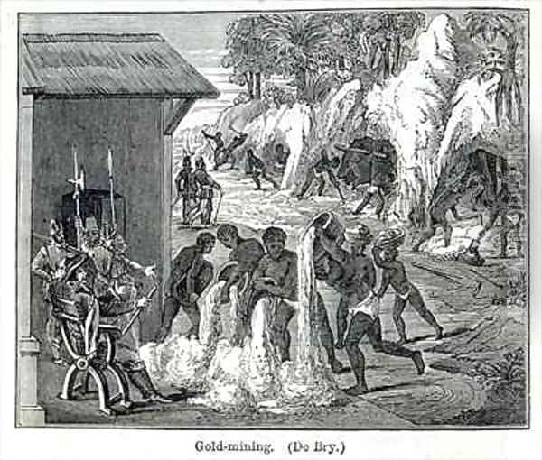 Gold Mining Oil Painting - Theodore de Bry