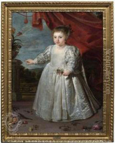 Portrait Of A Young Girl In A White Dress Oil Painting - Cornelis De Vos