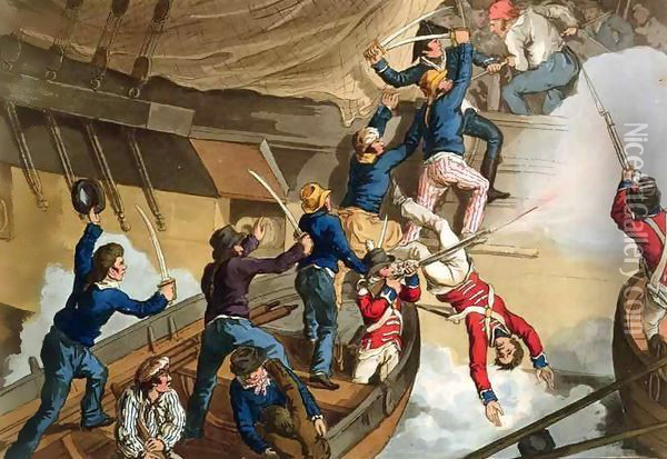 British Sailors Boarding a Man of War 2 Oil Painting - John Augustus Atkinson