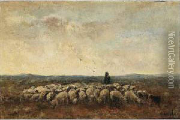 A Shepherd With His Flock Oil Painting - Taco Mesdag