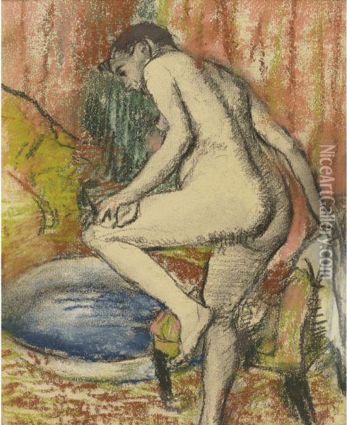 Femme S'essuyant Apres Le Bain Oil Painting - Edgar Degas