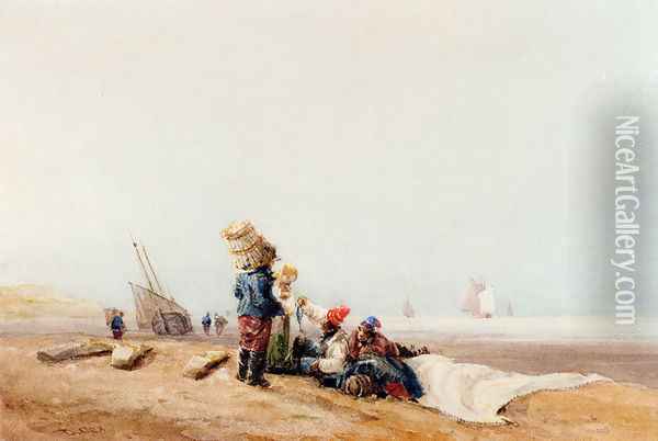 Fisherfolk On The Shore Oil Painting - David Cox