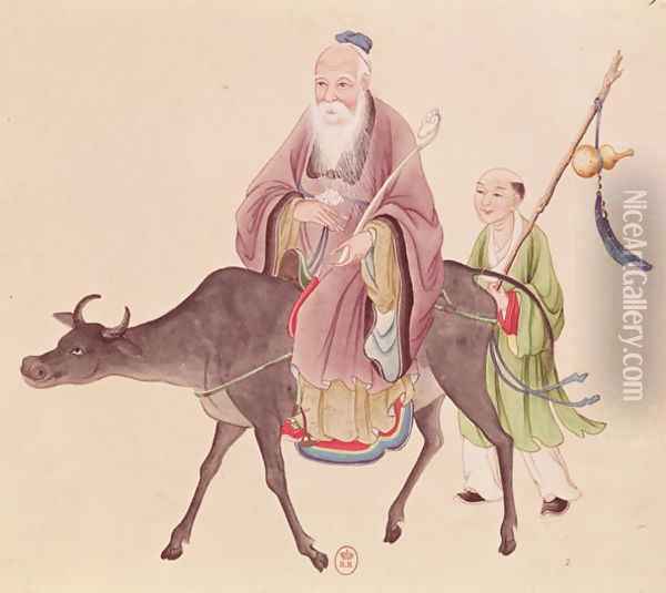 Lao-Tzu (c.604-531) on his buffalo, followed by a disciple Oil Painting - Anonymous Artist