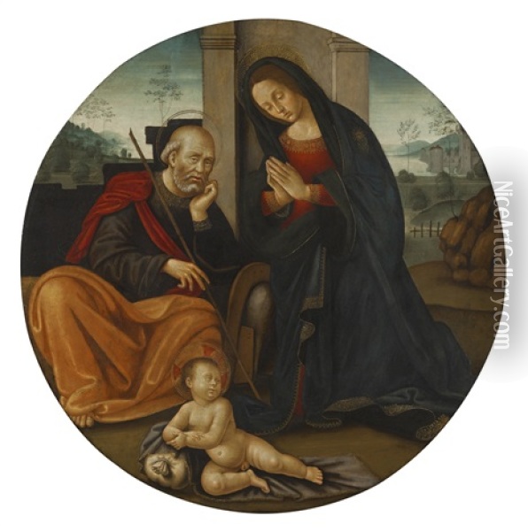 Adoration Of The Christ Child With St Joseph Oil Painting - Ridolfo del Ghirlandaio