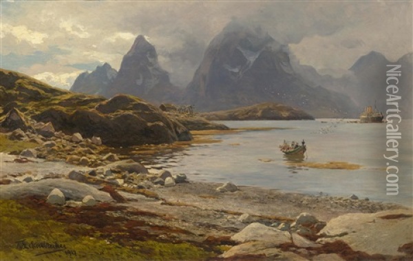 Norwegian Fjord Oil Painting - Karl Paul Themistocles von Eckenbrecher