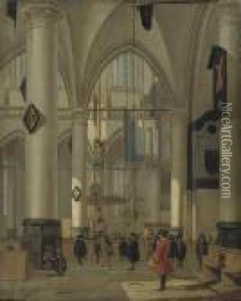 The Interior Of A Protestant Church With Elegant Figures Oil Painting - Streek Hendrik Van