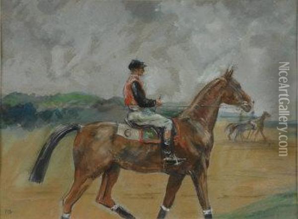 British Racehorse With Jockey Up Oil Painting - Philip William May