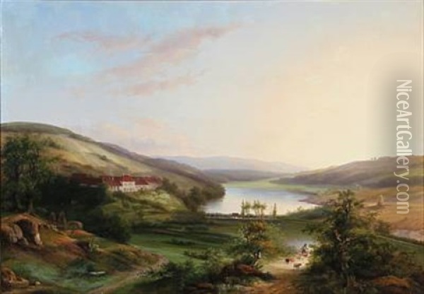 Summer Day With An Estate Near A Lake Oil Painting - Anton Braakman