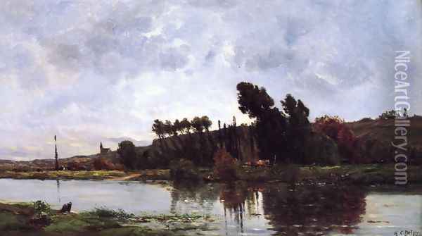 The Banks of a River Oil Painting - Hippolyte Camille Delpy